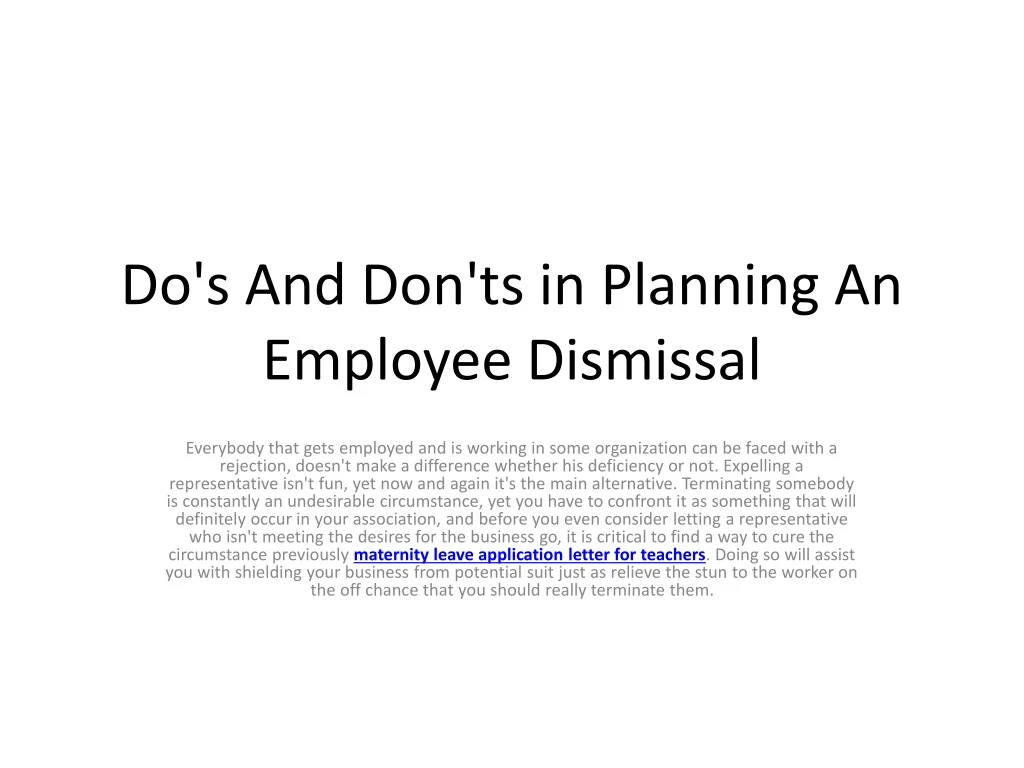 do s and don ts in planning an employee dismissal