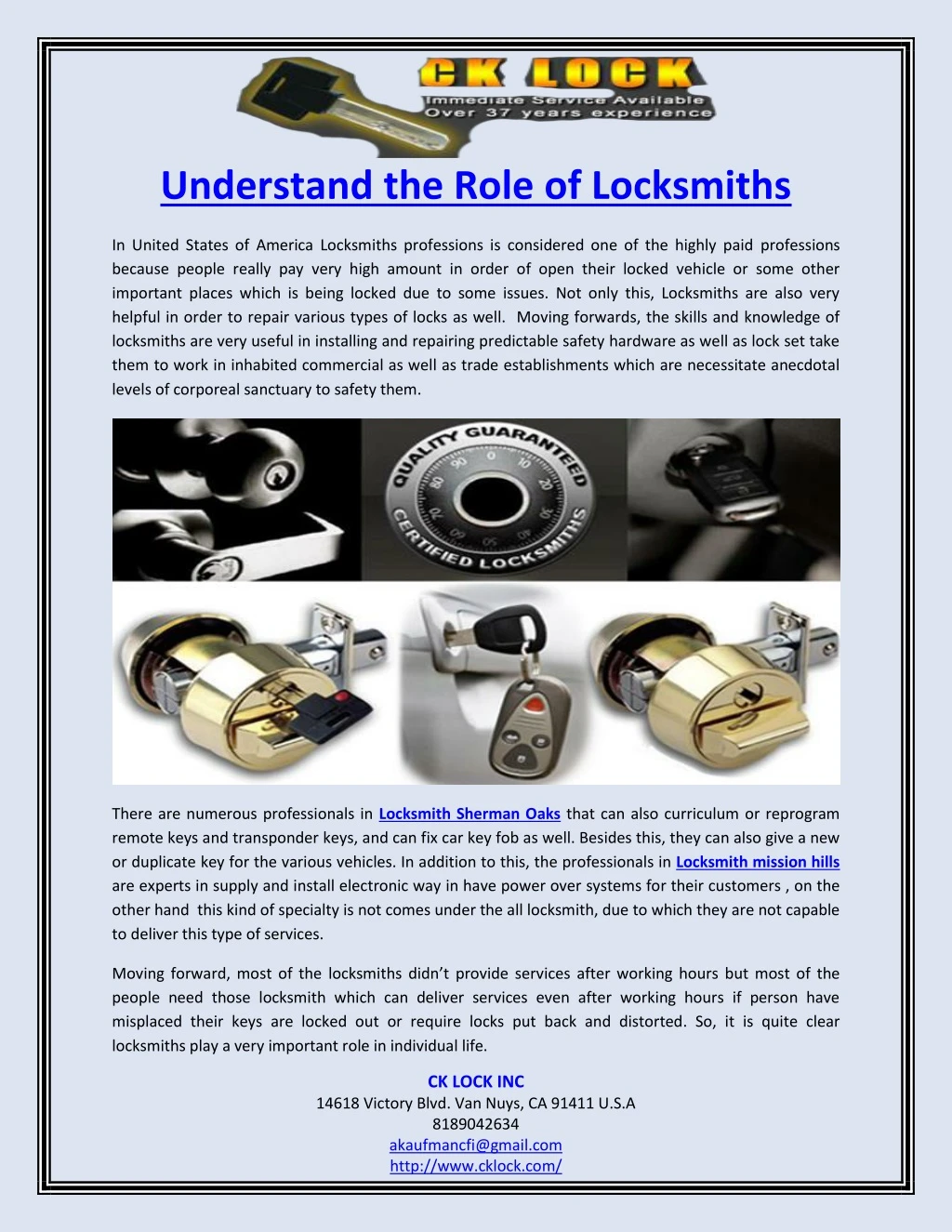 understand the role of locksmiths
