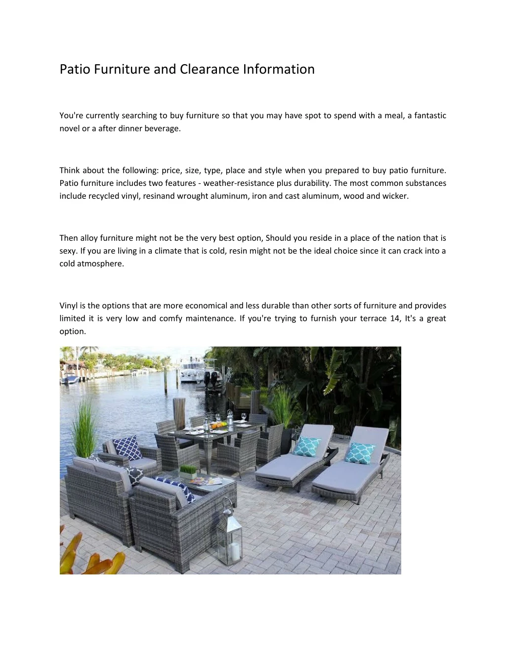 patio furniture and clearance information