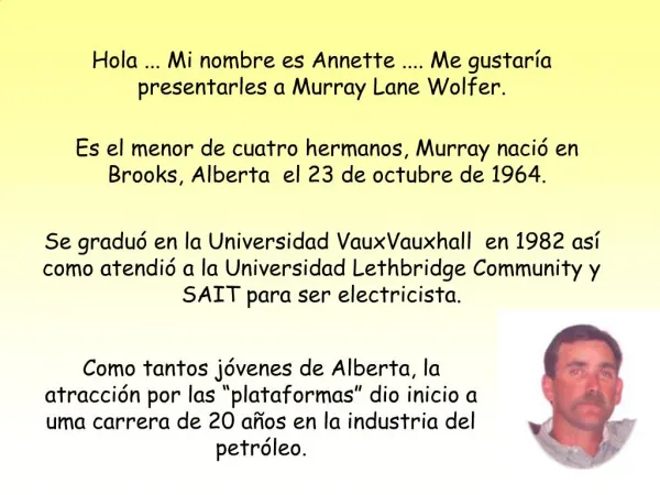 Hola ... Mi nombre es Annette .... Me gustar a presentarles a Murray Lane Wolfer.