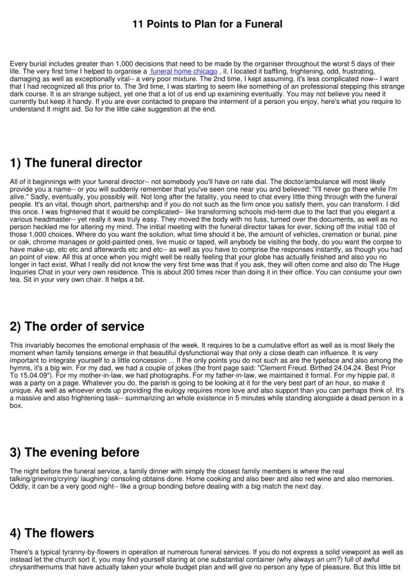 11 points to plan for a funeral