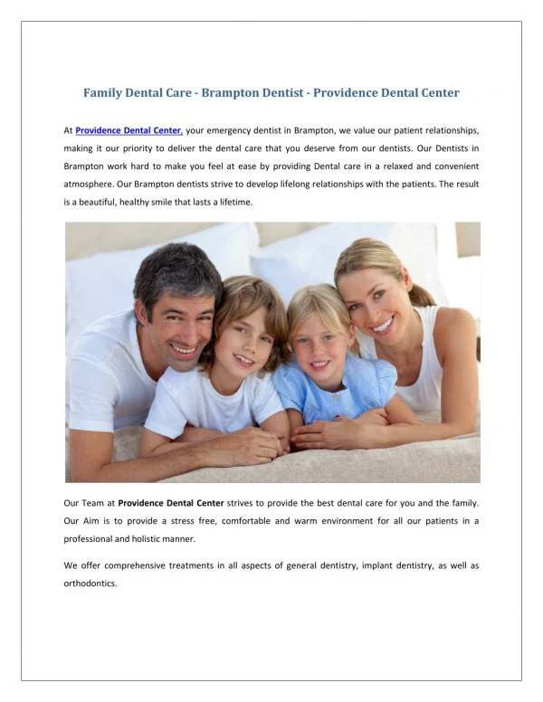 Family Dental Care - Brampton Dentist - Providence Dental Center