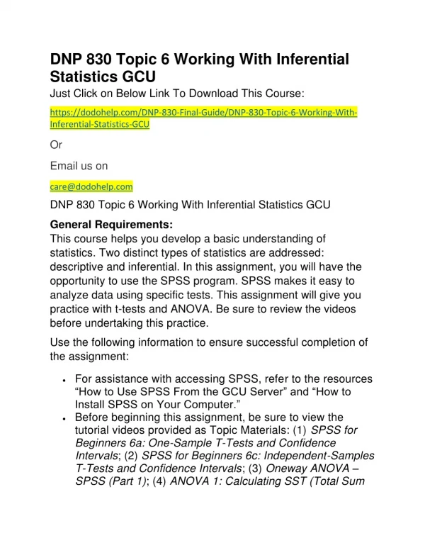 dnp 830 topic 6 working with inferential