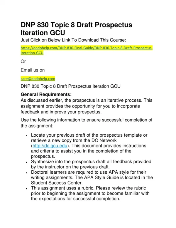 dnp 830 topic 8 draft prospectus iteration