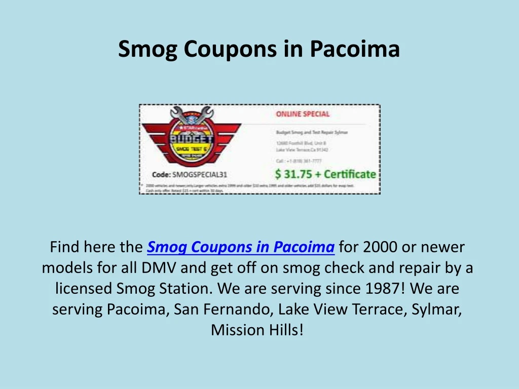smog coupons in pacoima