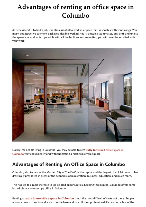 advantages of renting an office space in columbo