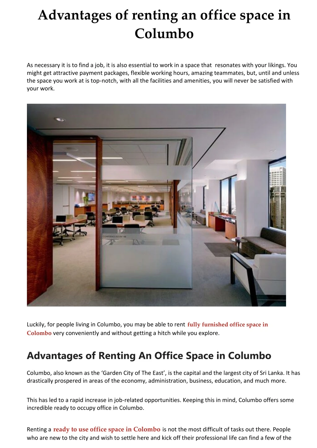 advantages of renting an office space in columbo