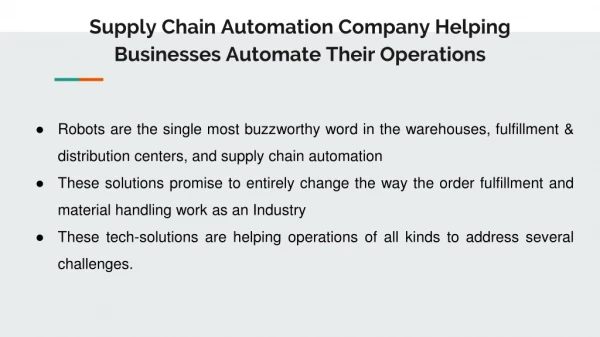Supply Chain Automation Company and Warehouse robot Helping Businesses Automate Their Operations