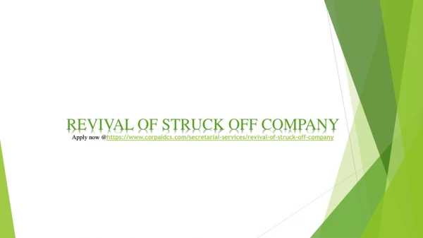 Revival of Struck off Company anywhere in India