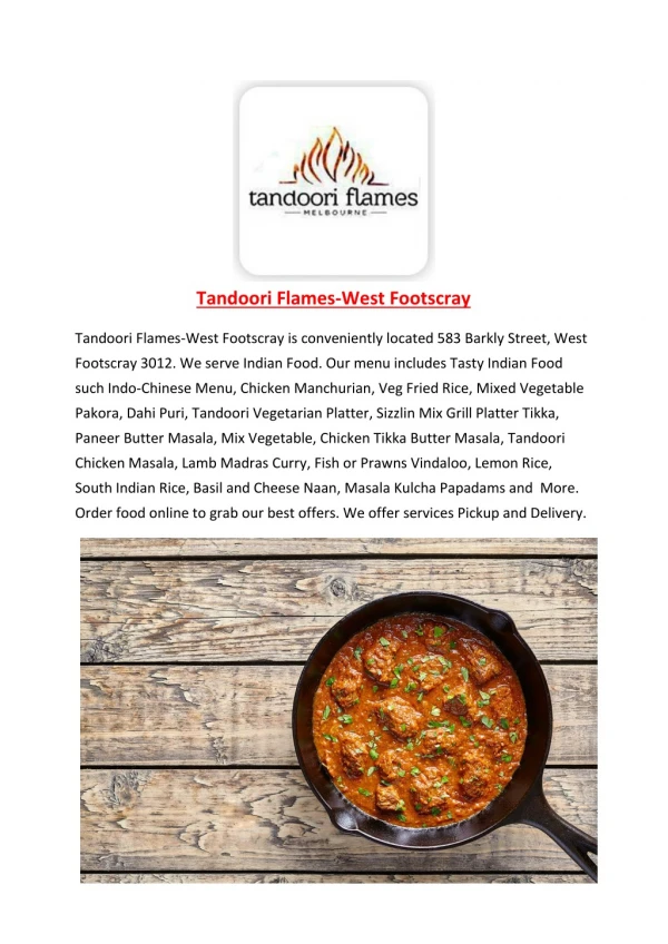 5% off - Tandoori Flames-West Footscray - Order Food Online