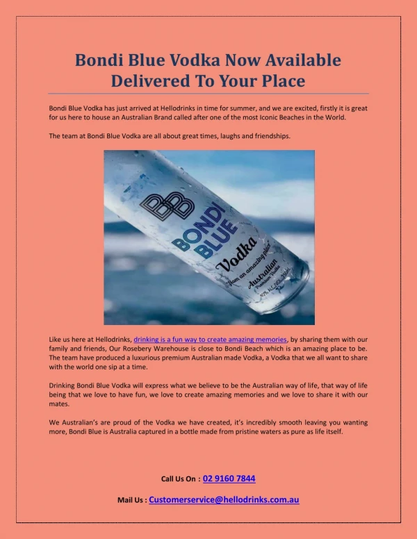Bondi Blue Vodka – Home Delivery