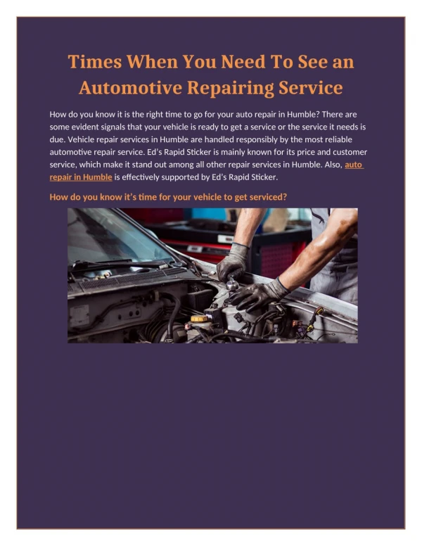 Times When You Need To See an Automotive Repairing Service
