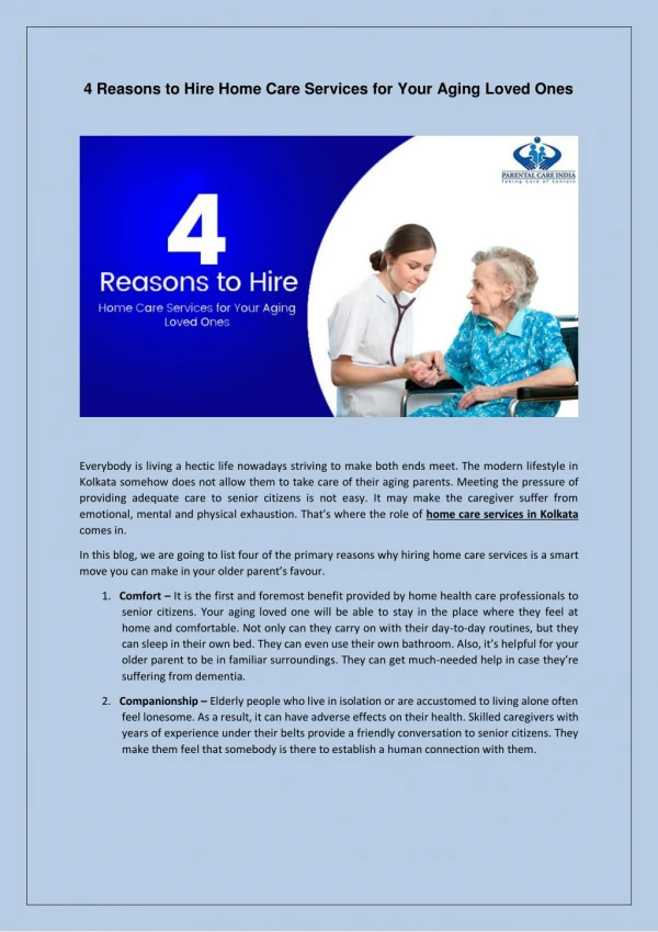 4 Reasons to Hire Home Care Services for Your Aging Loved Ones