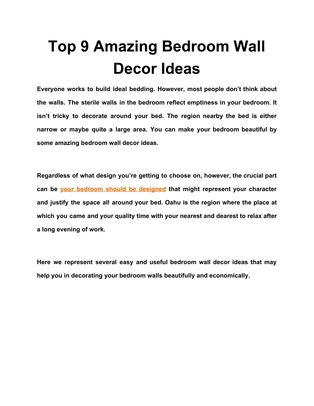 top 9 amazing bedroom wall decor ideas