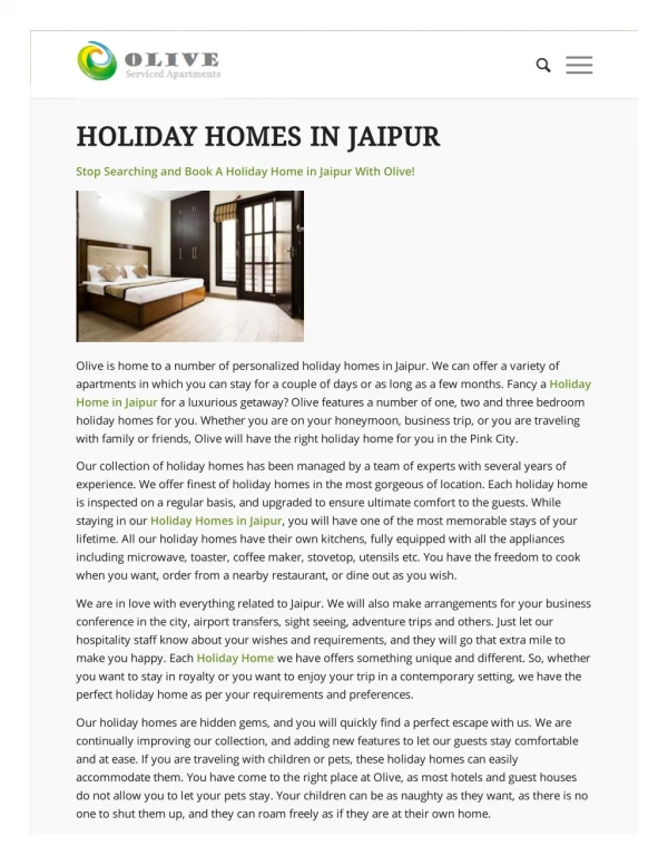 Holiday Homes Jaipur | Olive Holiday Homes in Jaipur