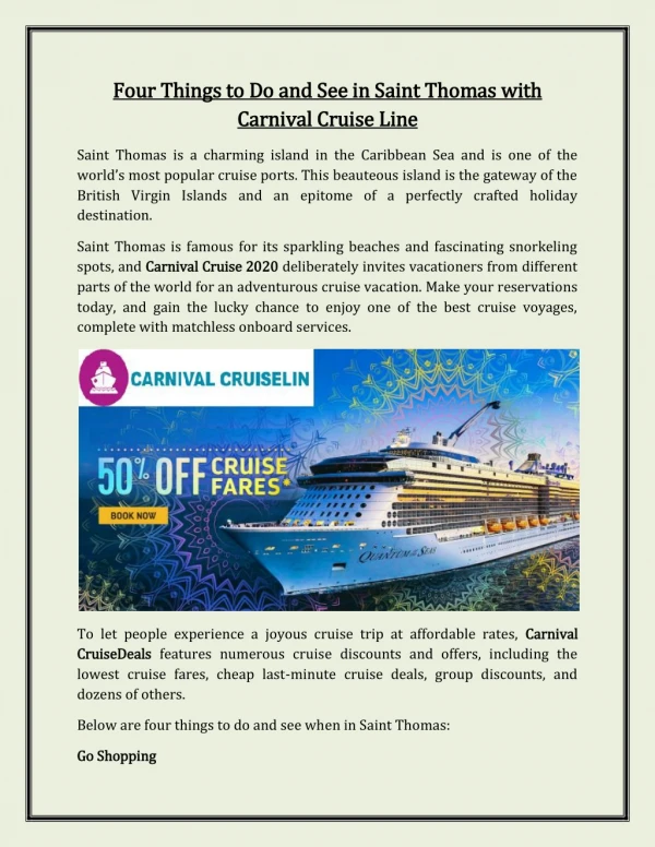 Four Things to Do and See in Saint Thomas with Carnival Cruise Line