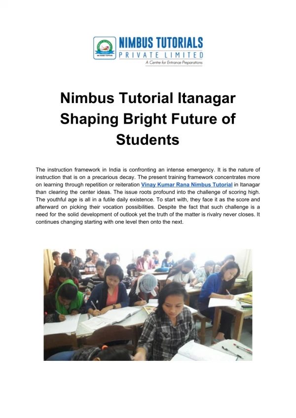 Nimbus Tutorial Itanagar Shaping Bright Future of Students
