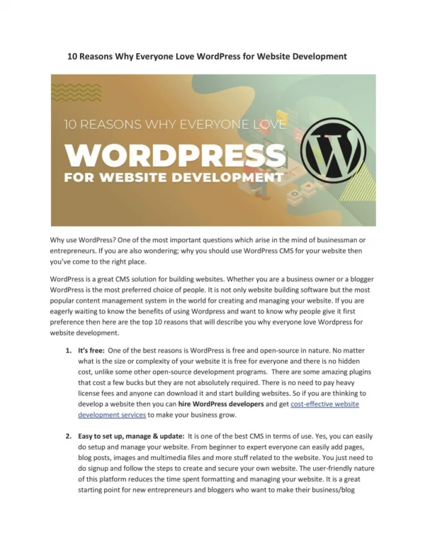 10 Reasons Why Everyone Love WordPress for Website Development