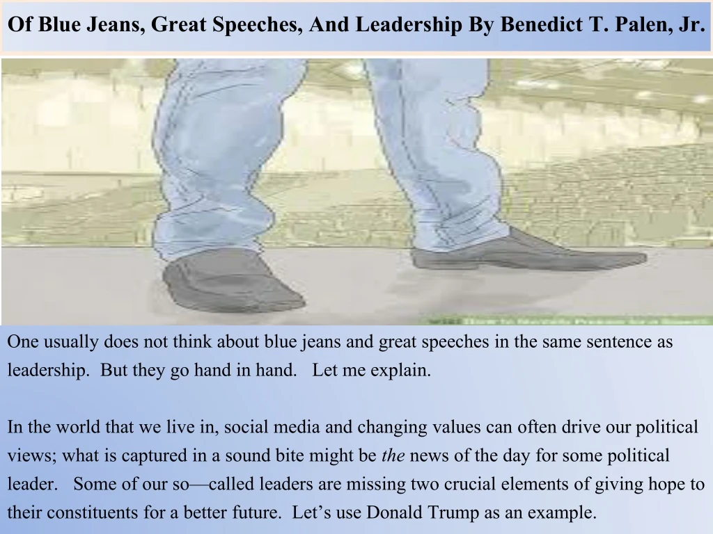 of blue jeans great speeches and leadership by benedict t palen jr