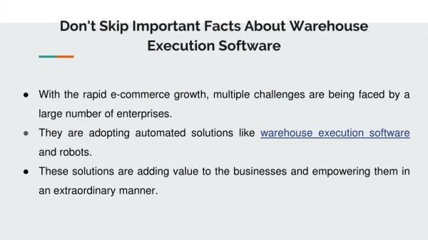 Don't Skip Important Facts About Warehouse Execution Software and Warehouse robots