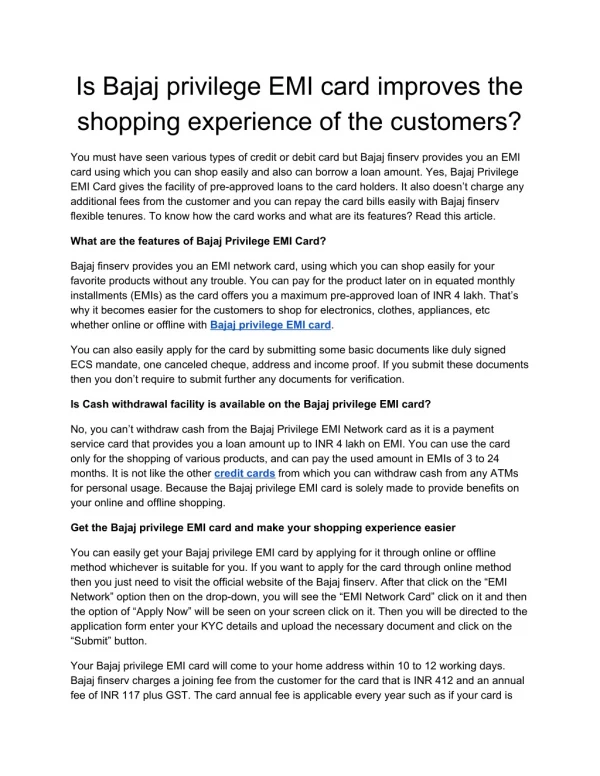 is bajaj privilege emi card improves the shopping