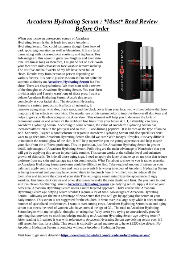 Arcaderm Hydrating Serum :Tackle the skin elastin level