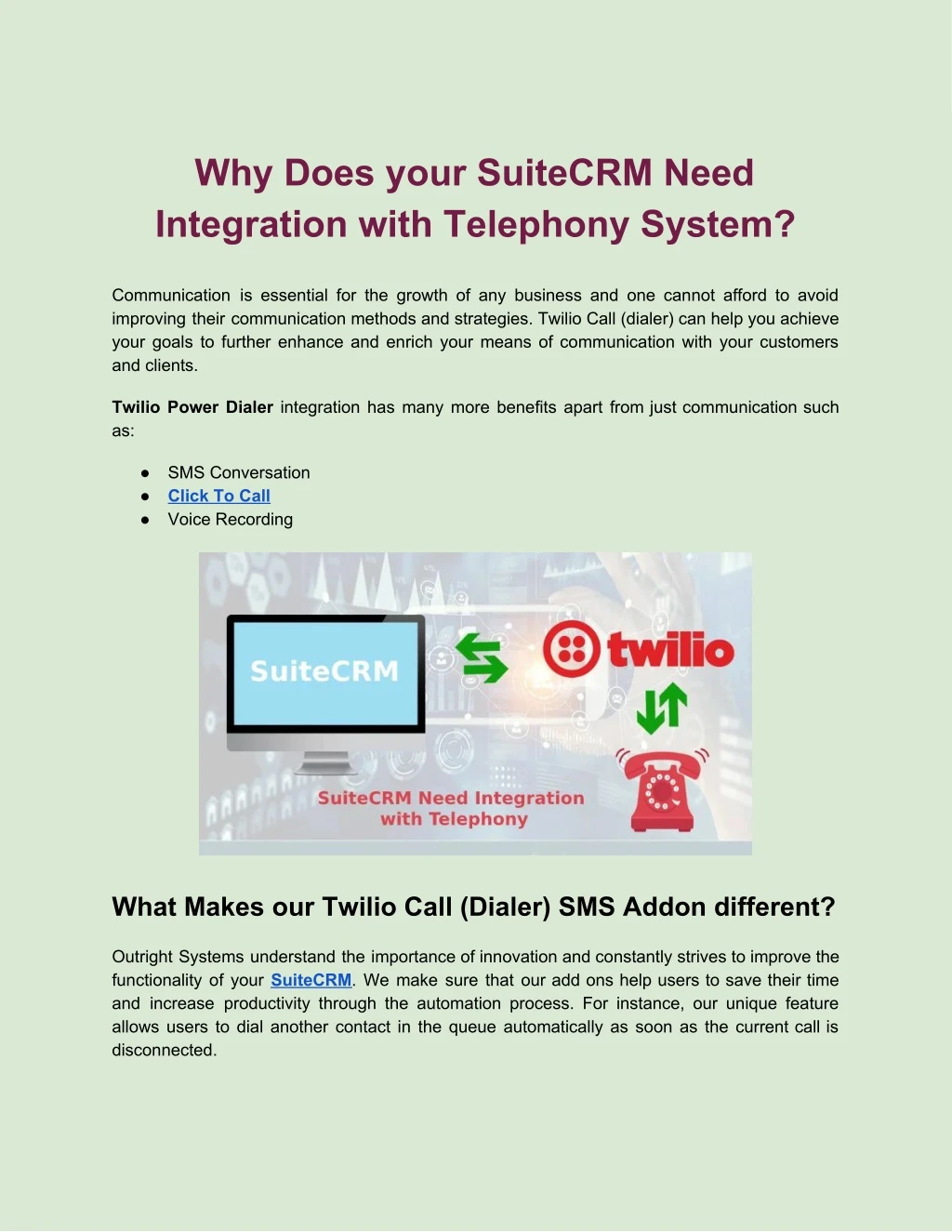 why does your suitecrm need integration with