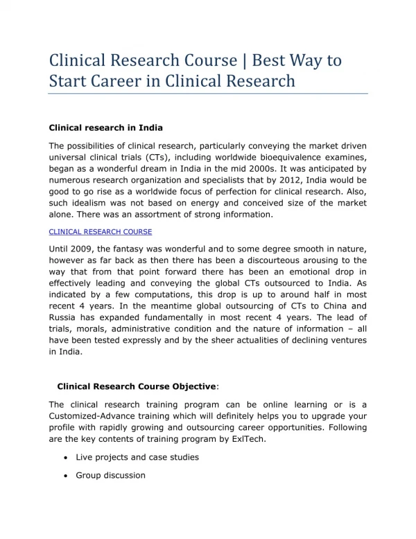 Best Way to Start Career in Clinical Research