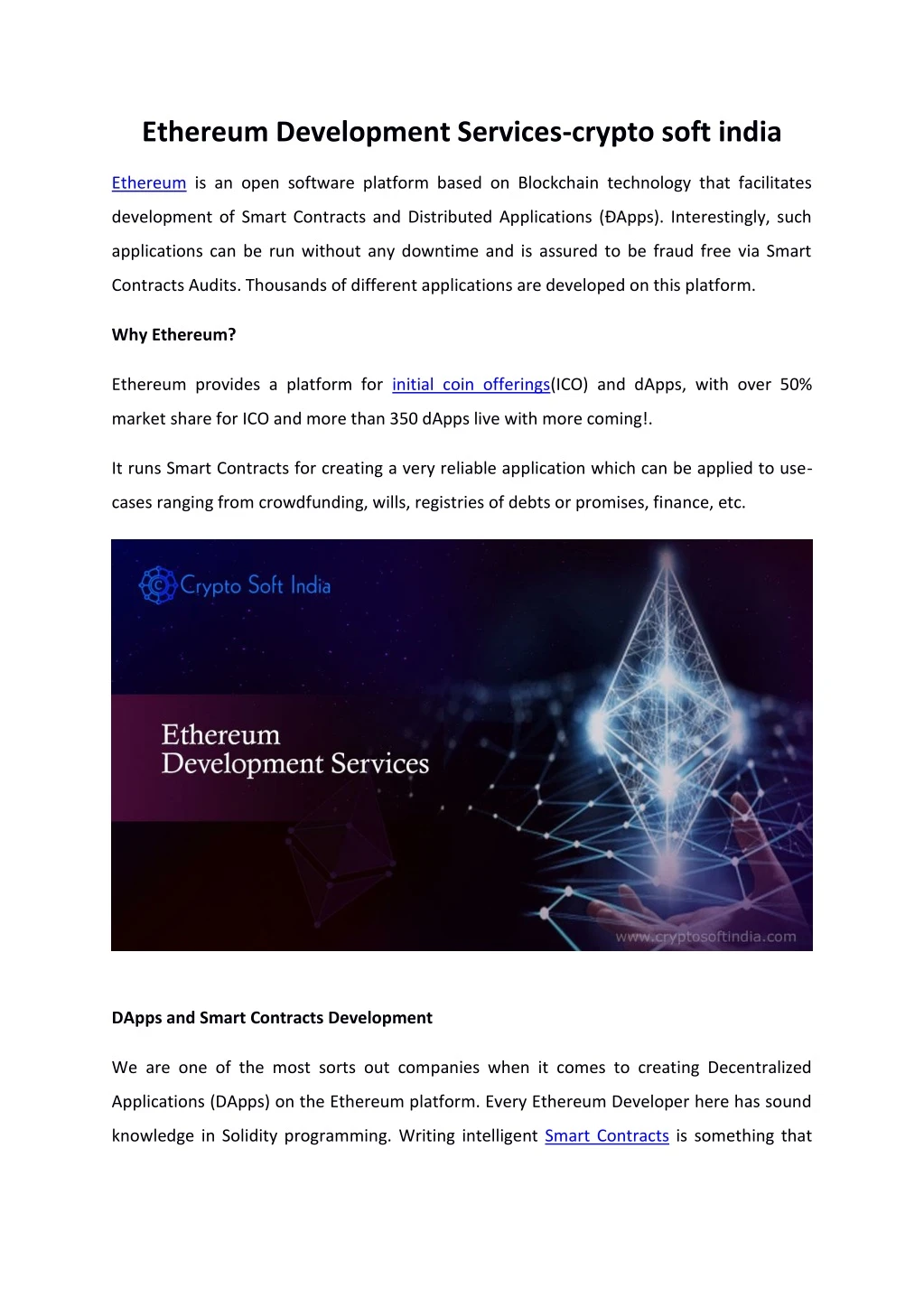 ethereum development services crypto soft india