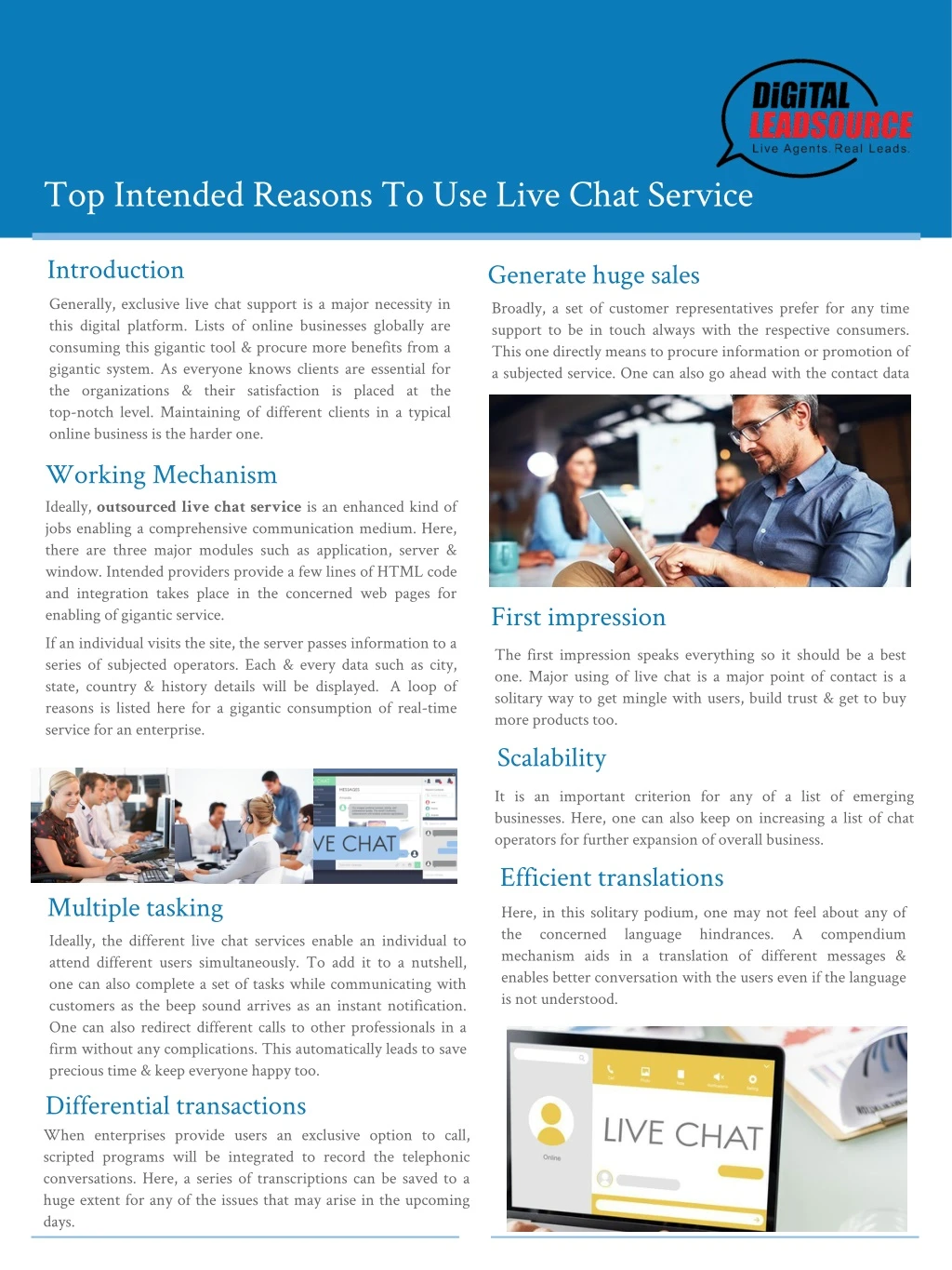 top intended reasons to use live chat service
