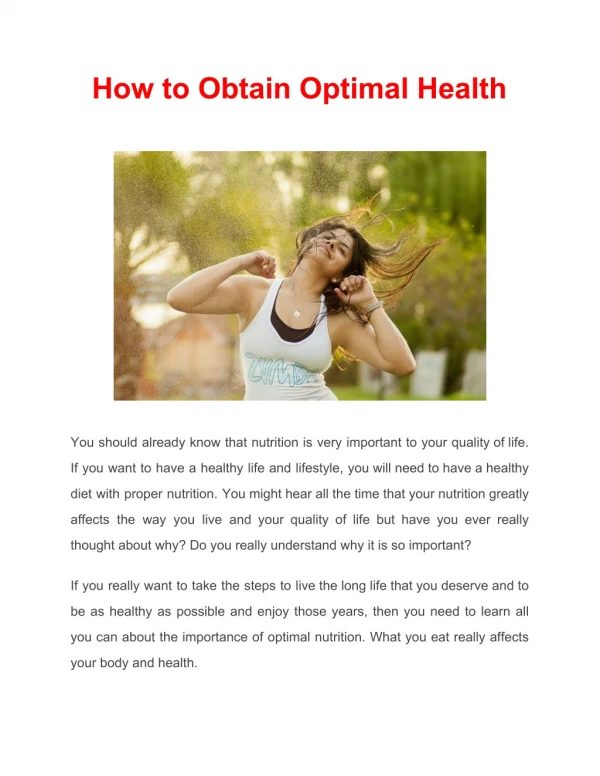How to Obtain Optimal Health