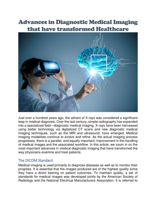 advances in diagnostic medical imaging that have