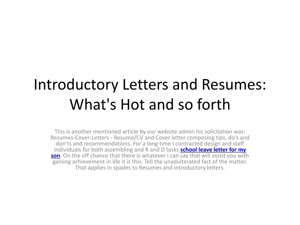 introductory letters and resumes what s hot and so forth