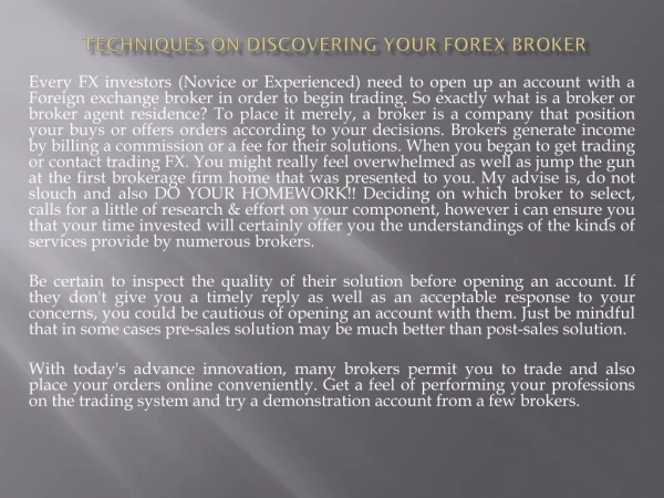 Techniques on Discovering Your Forex Broker