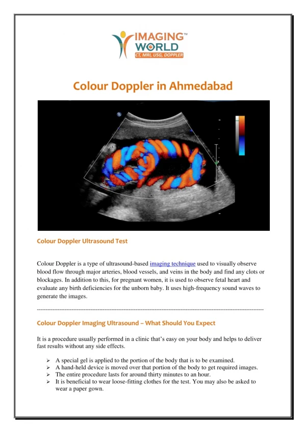 Colour Doppler Test in Bopal, Thaltej, Sanand in Ahmedabad