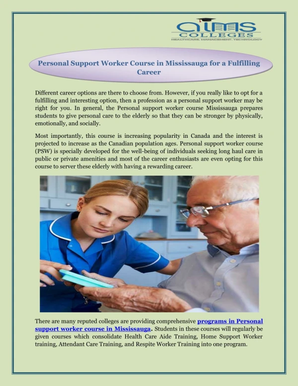 Personal Support Worker Course in Mississauga for a Fulfilling Career