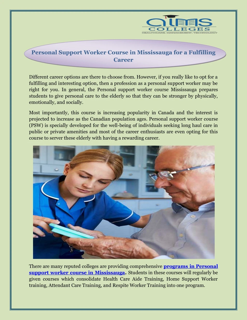personal support worker course in mississauga