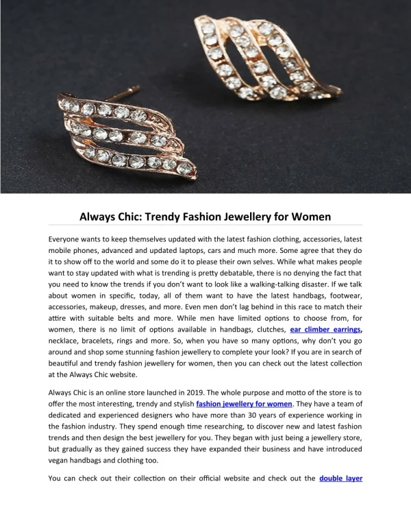 Always Chic: Trendy Fashion Jewellery for Women