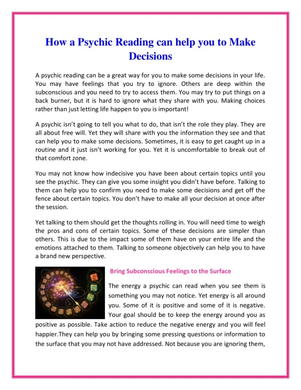 How a Psychic Reading can help you to Make Decisions