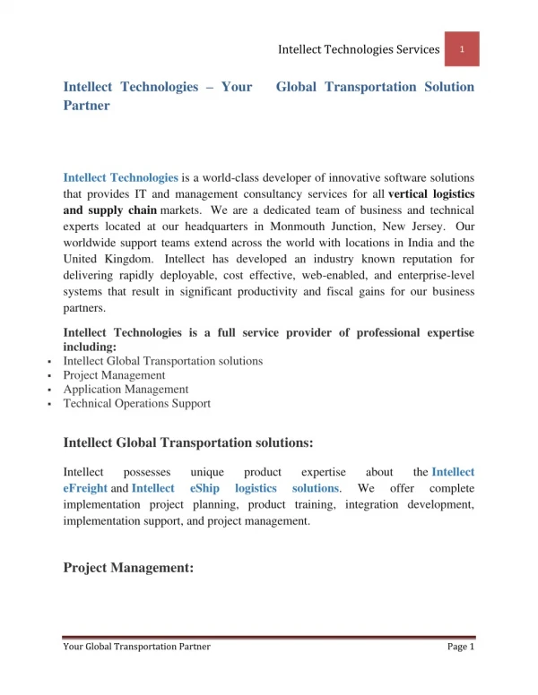 Intellect Project Management | Intellect Technologies | PDF