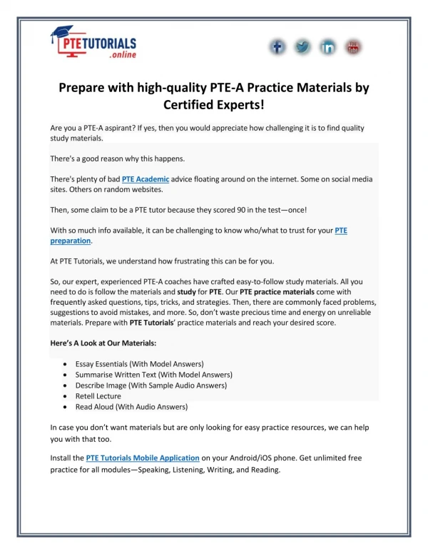 Prepare with high-quality PTE-A Practice Materials by Certified Experts!