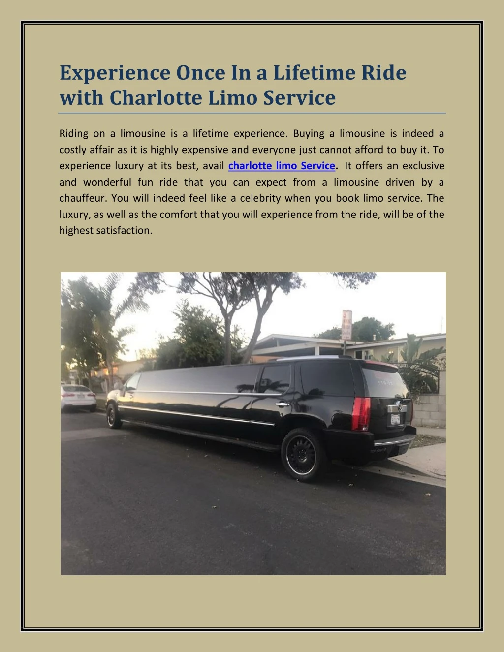 experience once in a lifetime ride with charlotte