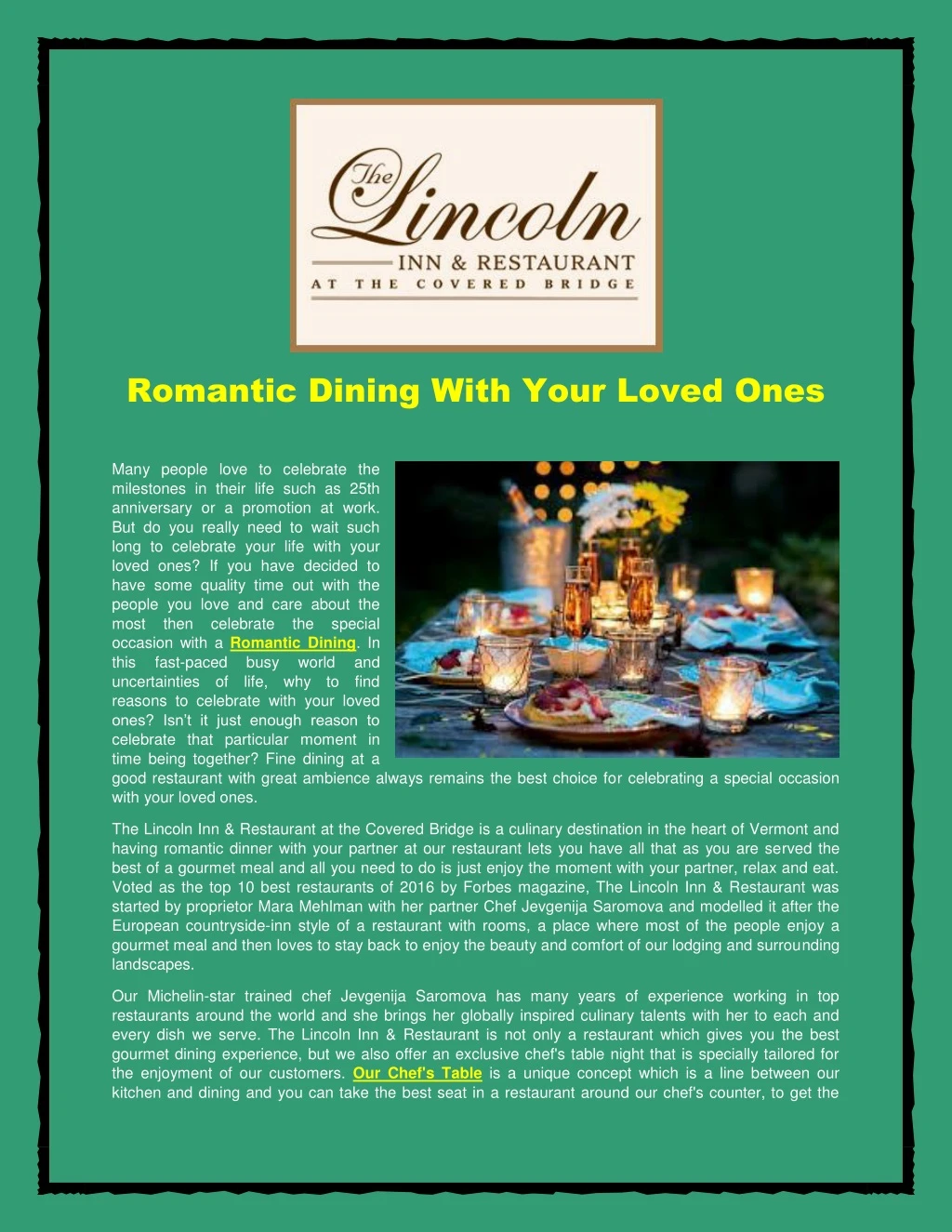 romantic dining with your loved ones