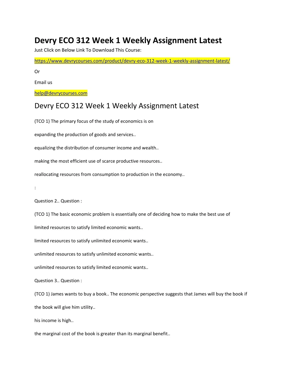 devry eco 312 week 1 weekly assignment latest