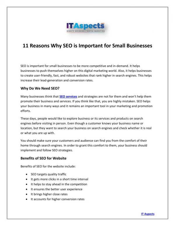 11 Reasons Why SEO is Important for Small Businesses