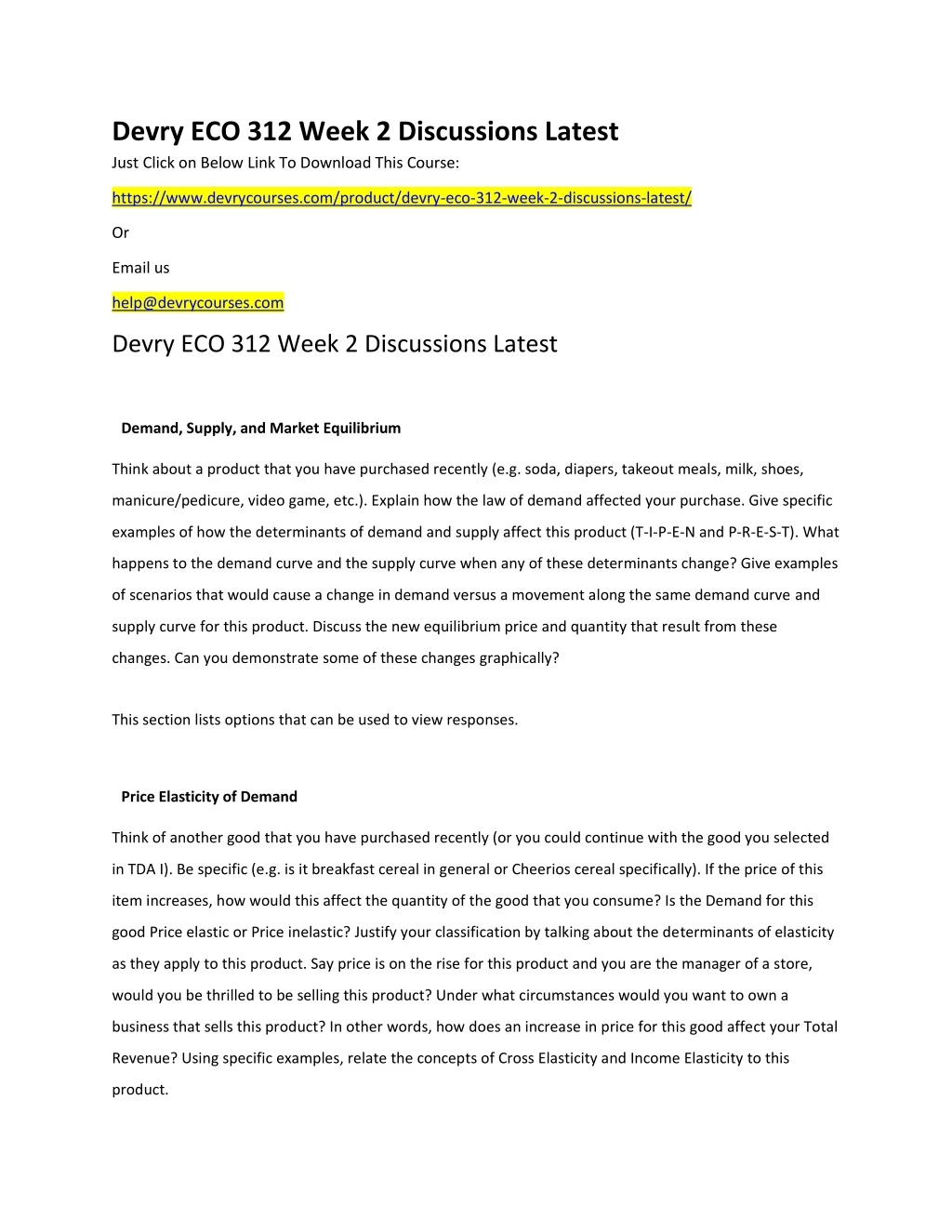 devry eco 312 week 2 discussions latest just