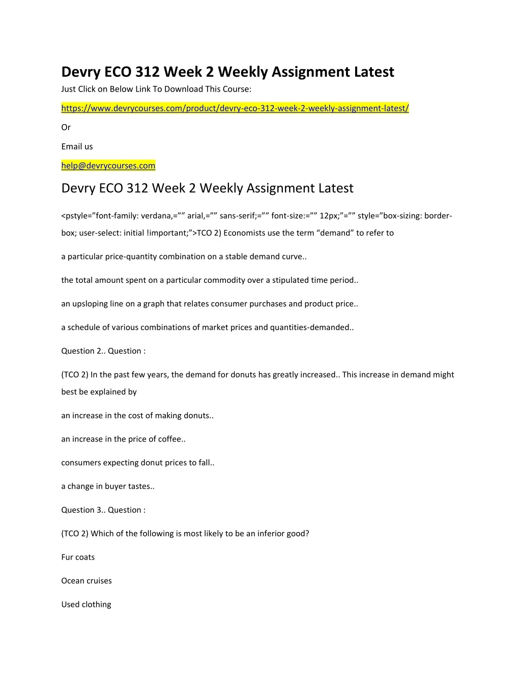 devry eco 312 week 2 weekly assignment latest