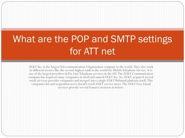 What are the POP and SMTP settings for att