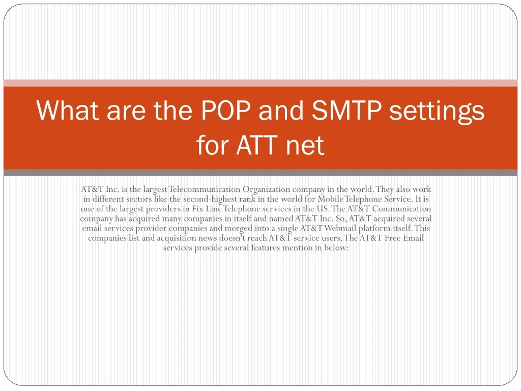 what are the pop and smtp settings for att net