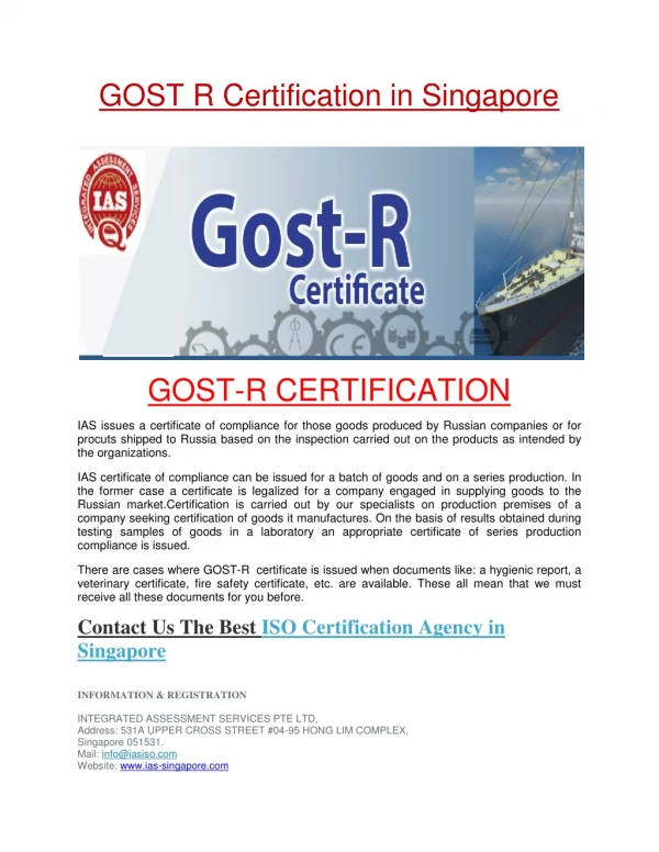 GOST R Certification in Singapore